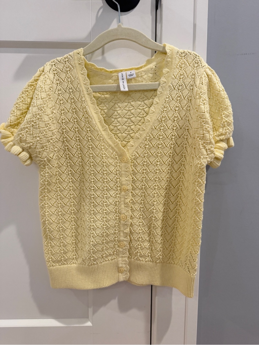 Janie and Jack Pale Yellow Lace-Knit Button Cardigan